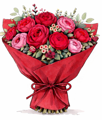 Valentines Day Flower Wrap- no vase -  Classic colors