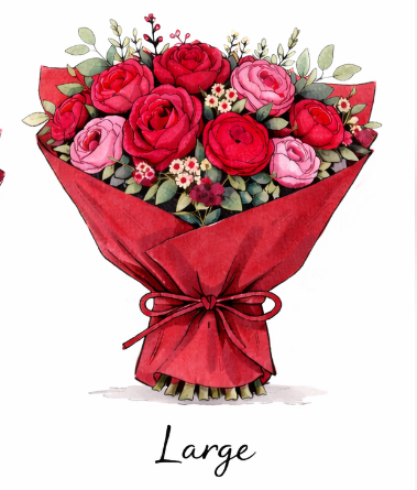 Valentines Day Flower Wrap- no vase -  Classic colors