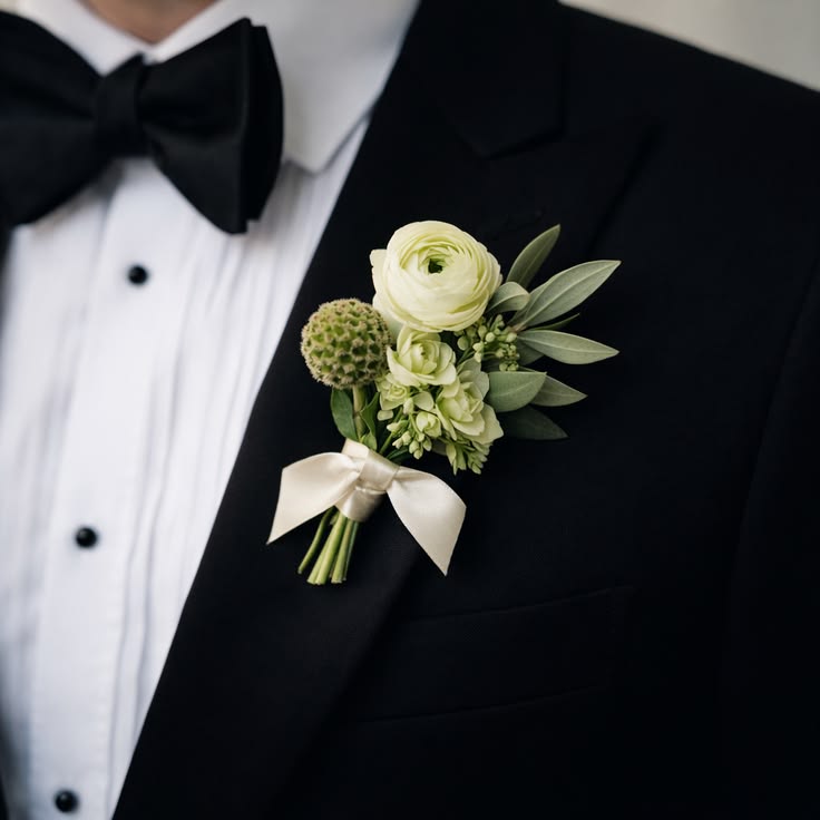 PROM White & Green Boutonniere