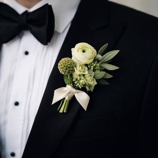 PROM White & Green Boutonniere